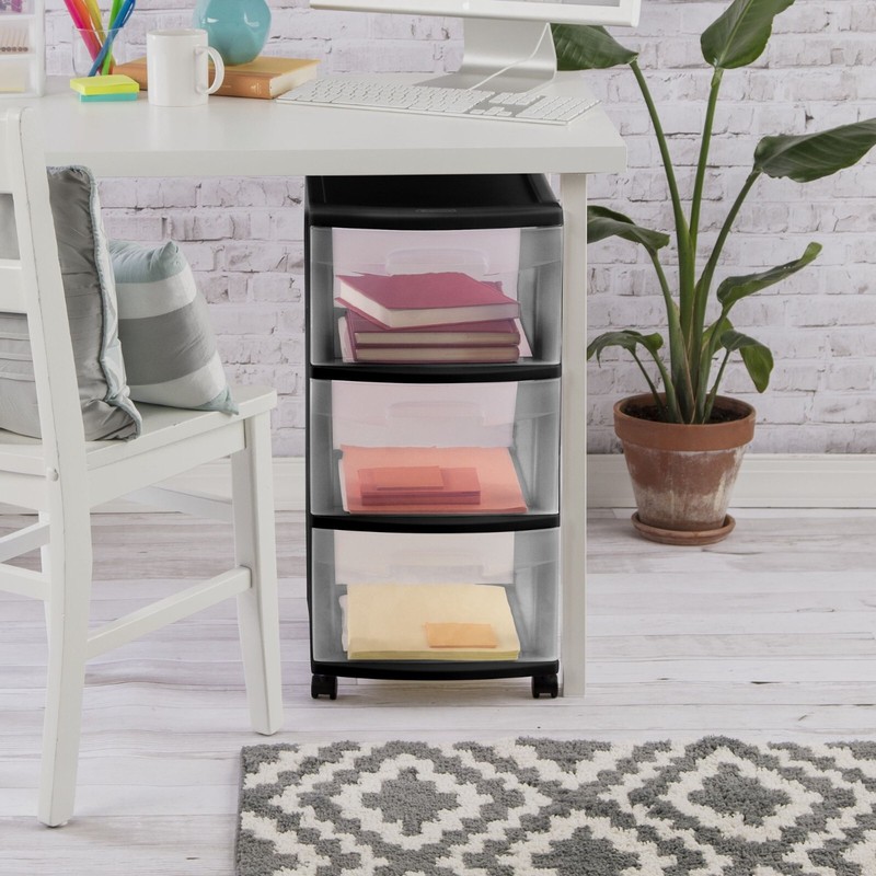 Sterilite 3 Clear Drawer Multi-purpose and versatile Medium Storage Cart, Black gallery