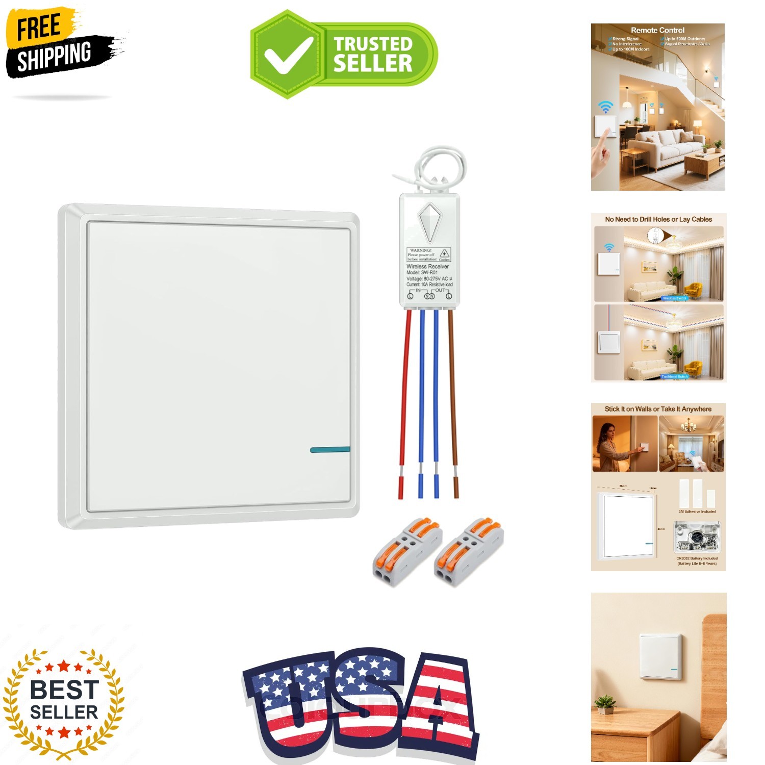 Wireless Light Switch and Receiver Kit, Waterproof, Outdoor 1969ft Indoor 13... gallery