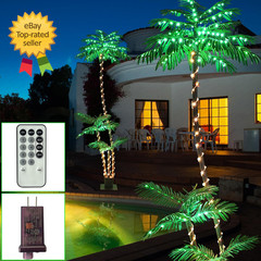 7FT Lighted Artificial Palm Tree with Three Trunks and 260 LED Lights Ideal