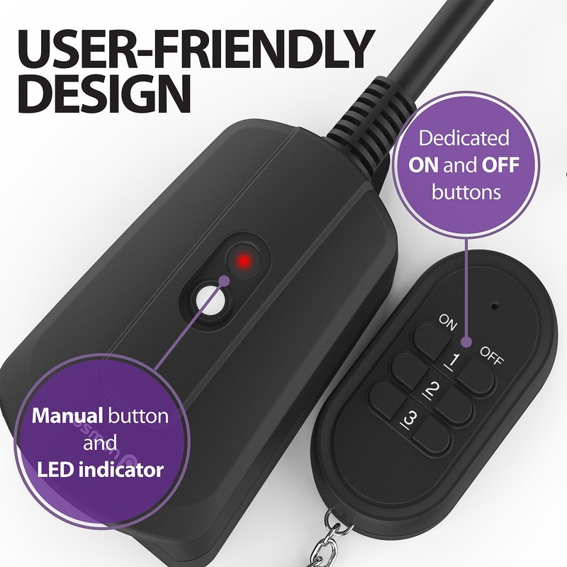 Fosmon 100FT Outdoor Indoor Wireless Remote Control Outlet [3 Reciever/1 Remote] gallery