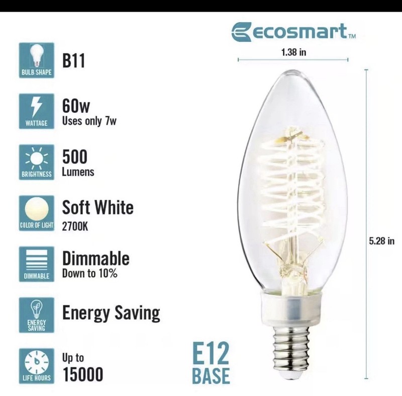 3-Pack EcoSmart 60W Equivalent B11 LED Candelabra Light Bulbs Soft White E12 gallery
