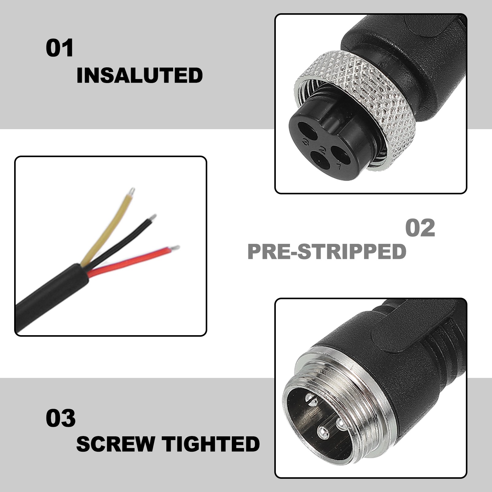 3 Pin Electrical Connector, 24 AWG Male Female Waterproof Connector Black gallery