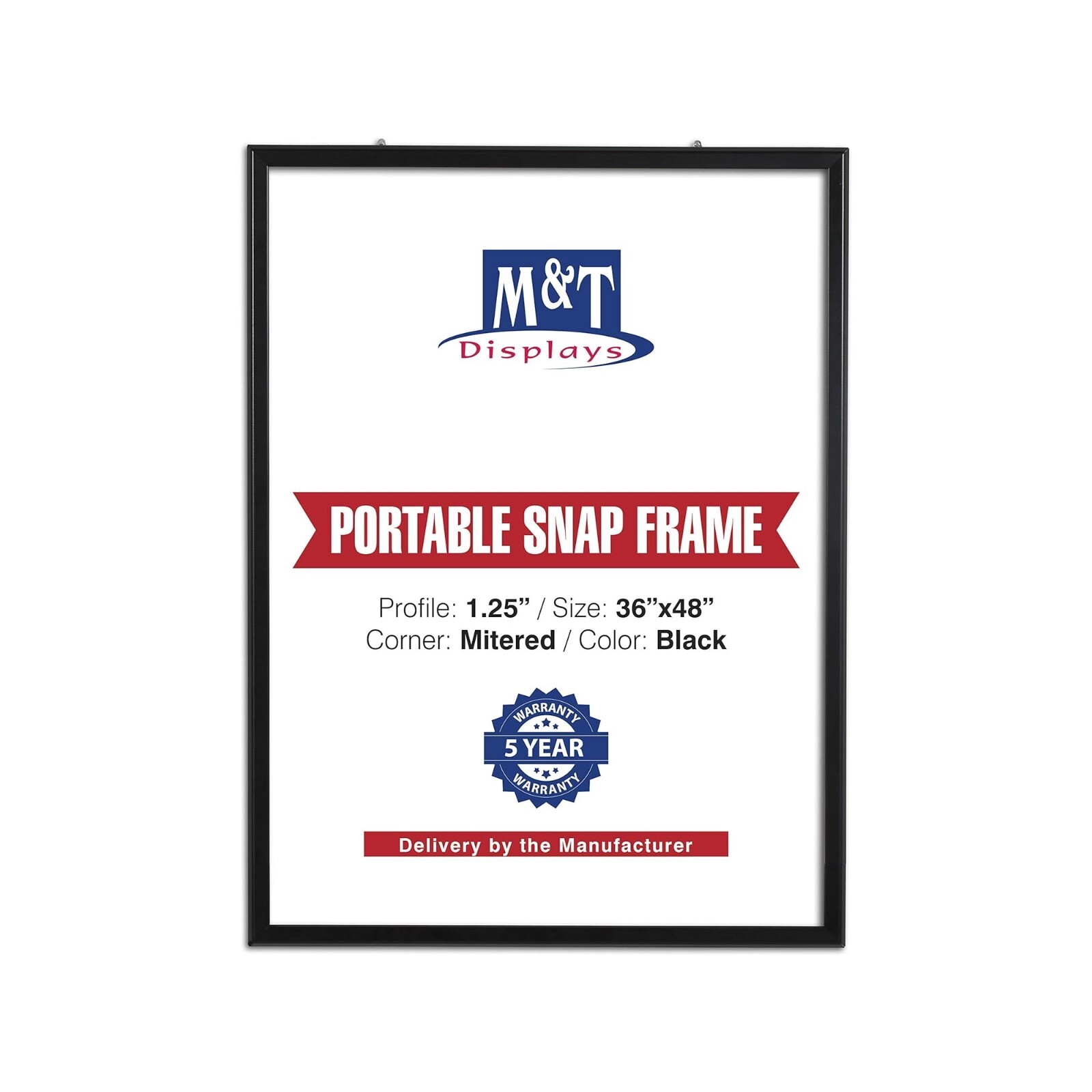 Portable Snap Poster Frame 1.25" Aluminum Front Loading Wall Mount 36x48 Black gallery