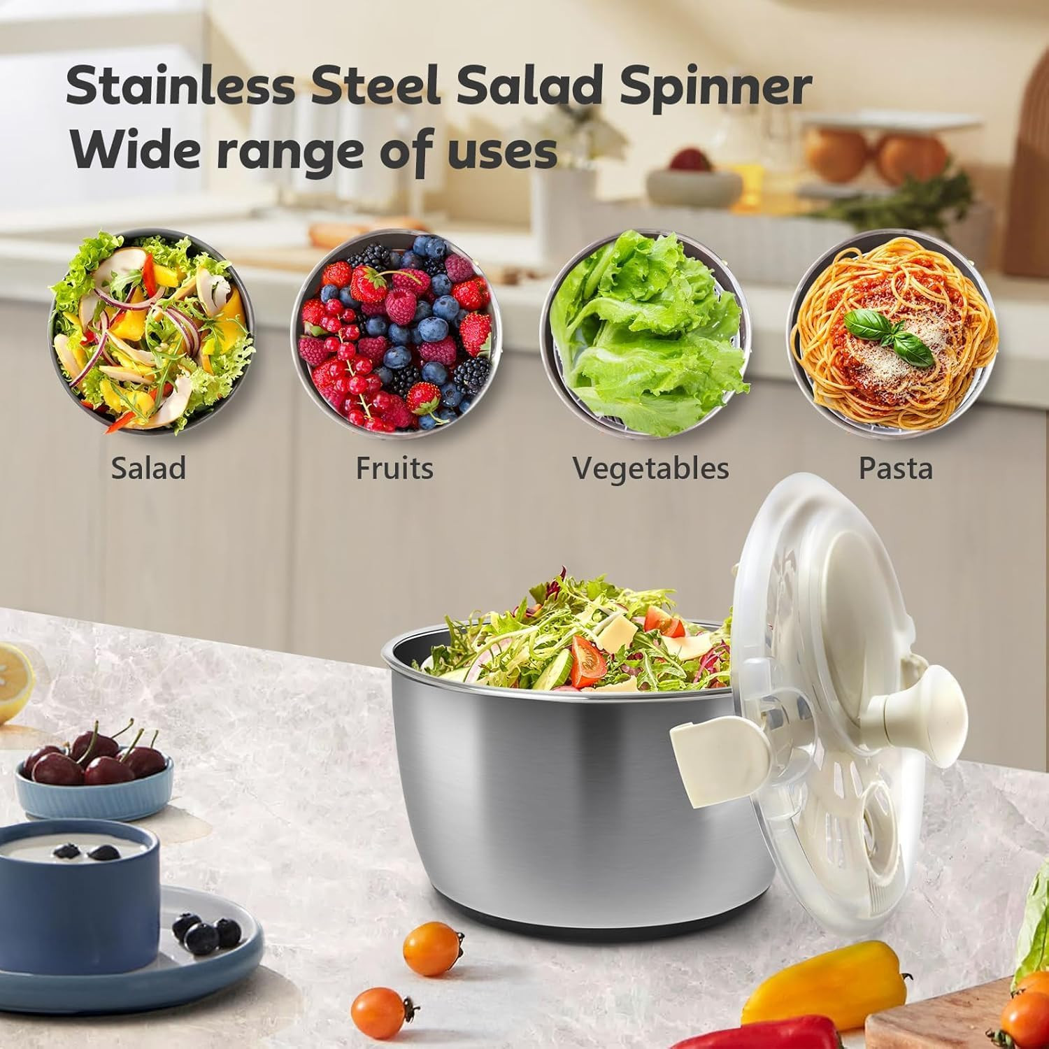 Large 5.3QT Salad Spinner - Quick Spin & Drain, Multi-Use Colander gallery