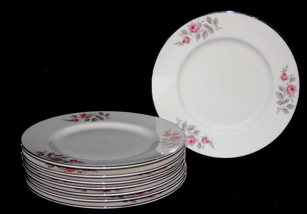 8 ROYAL DEVON ROD16 Pink Tone Roses Grey Leaves Silver Trim Salad Plates DISC gallery
