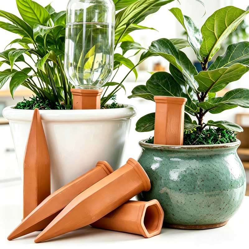 Red Ceramic Automatic Plant Waterer,Self-Watering Spike for Vacation&Lazy Garden gallery