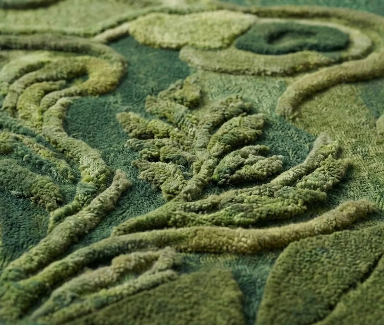 Hand-Tufted 3D Moss Rug: Forest Green Sculptural Textured Area Rug for living gallery