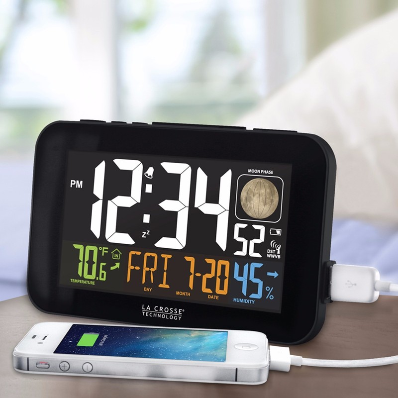 617-1485B La Crosse Technology Atomic Color Digital Alarm Clock USB - Open Box gallery