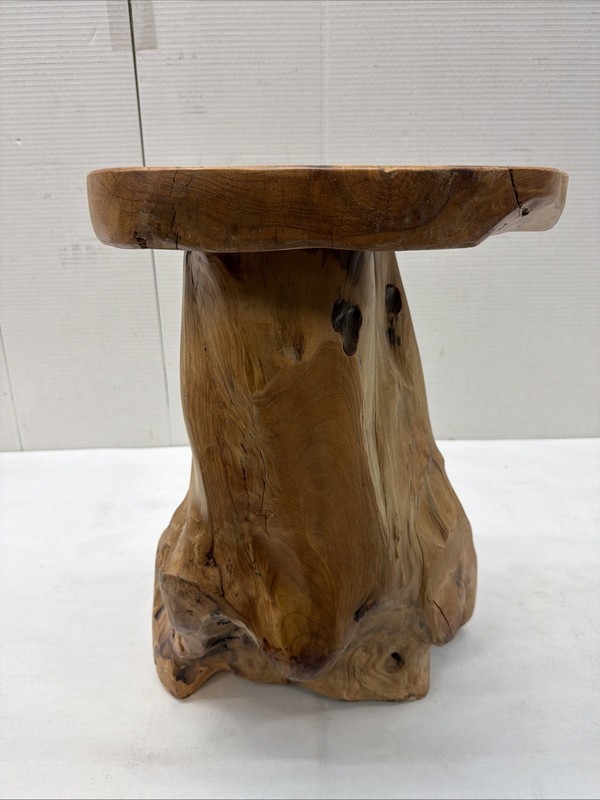 Tree Stump Stool, Handcrafted Teak Stool, Handcarved Wood Stool gallery