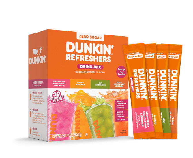 Dunkin’ Zero Sugar Refreshers Powdered Drink Mix Packets, 30 Ct Variety Pack, 3 gallery