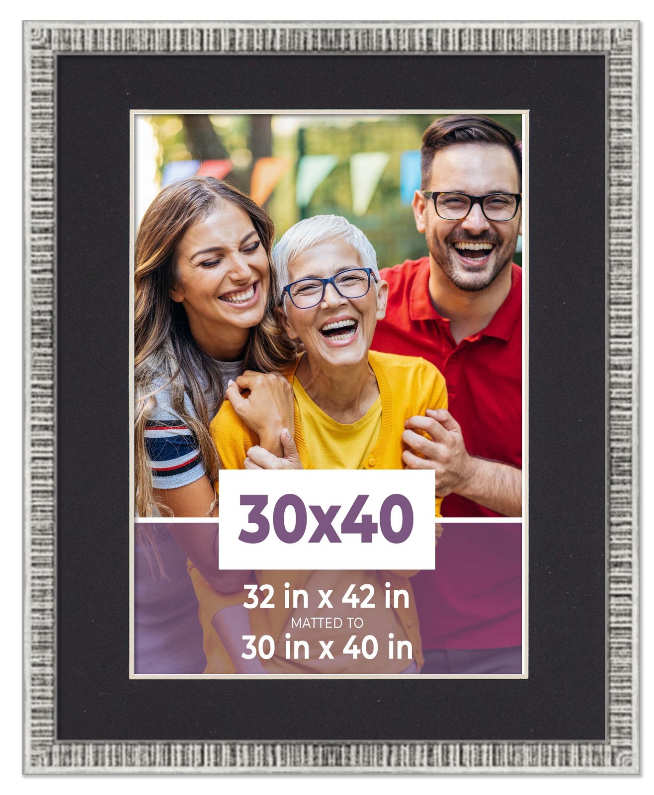 30x40 Frame Silver With Black Picture Mat For 30x40 Photo - Silver 32x42 Frame T gallery