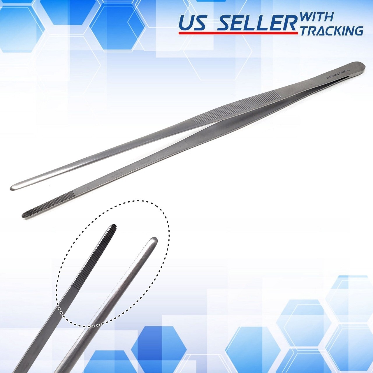 2 Pcs Kitchen Tweezer 12″ Straight & Round Tip Set Long Food Tongs Chef DIY Tool gallery