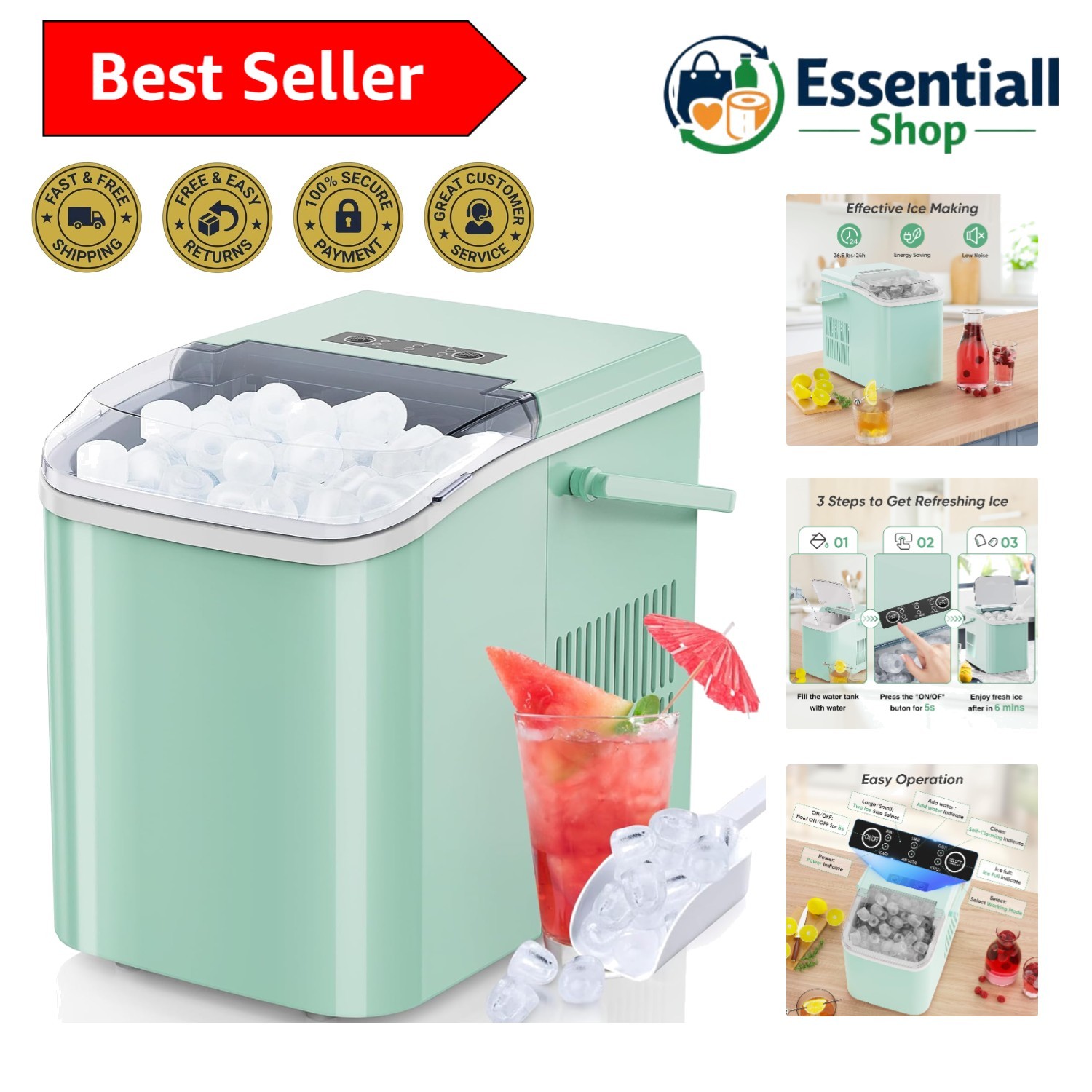 Sleek Countertop Ice Maker – 6 Min Ice Production, 26lbs Daily Capacity & Quiet gallery