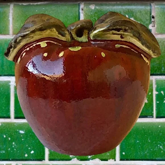 Ceramic Red Apple Fruit Pottery Decoration Green Stem Hand Painted gallery