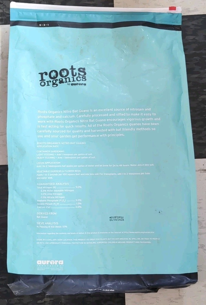 Aurora Innovations Roots Organics Nitro Bat Guano 9 Lbs. Blue Bag 9-3-1 NPK gallery