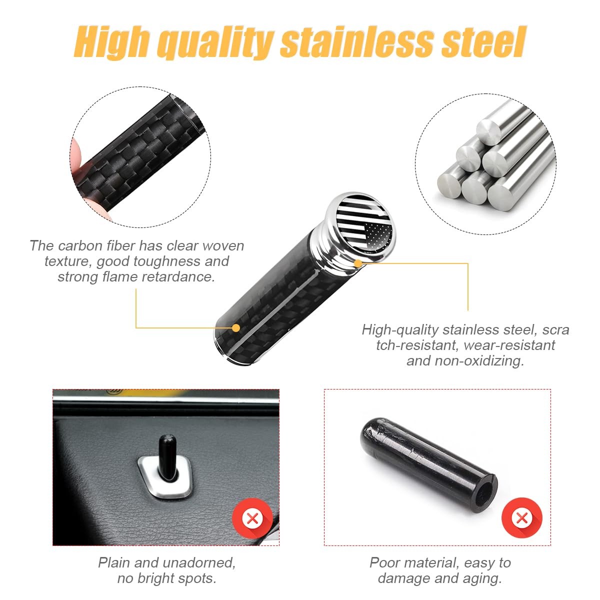 Moly Magnolia 4PCS Car Door Lock Knobs, American Flag Carbon Fiber Black gallery
