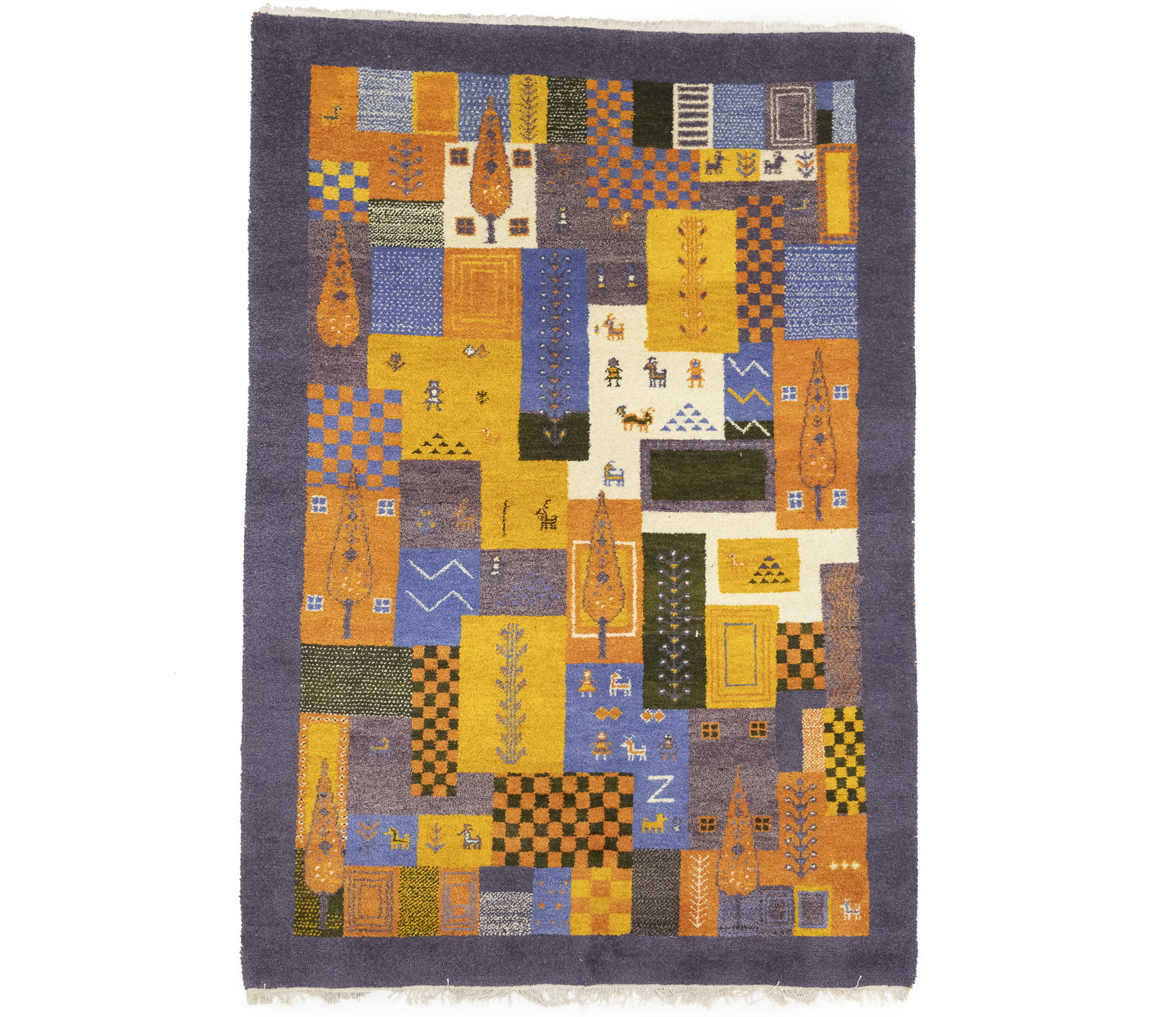 Handmade Indo-Gabbeh Rug Multicolored Tribal Pictorial Oriental Carpet 6X8 ft gallery