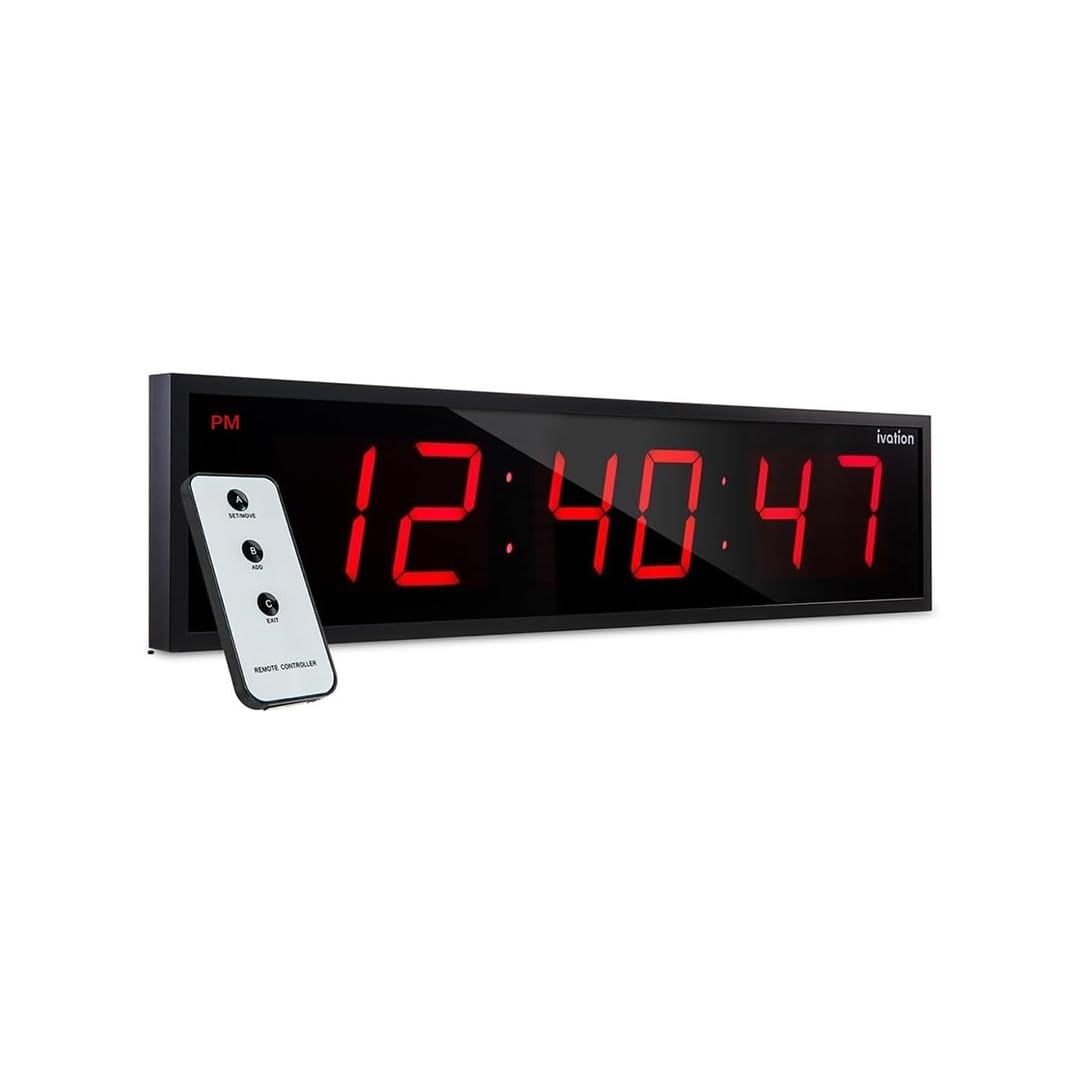 Ivation 24" Large Digital Clock, 6-Level Brightness, LED Wall Clock, Red gallery