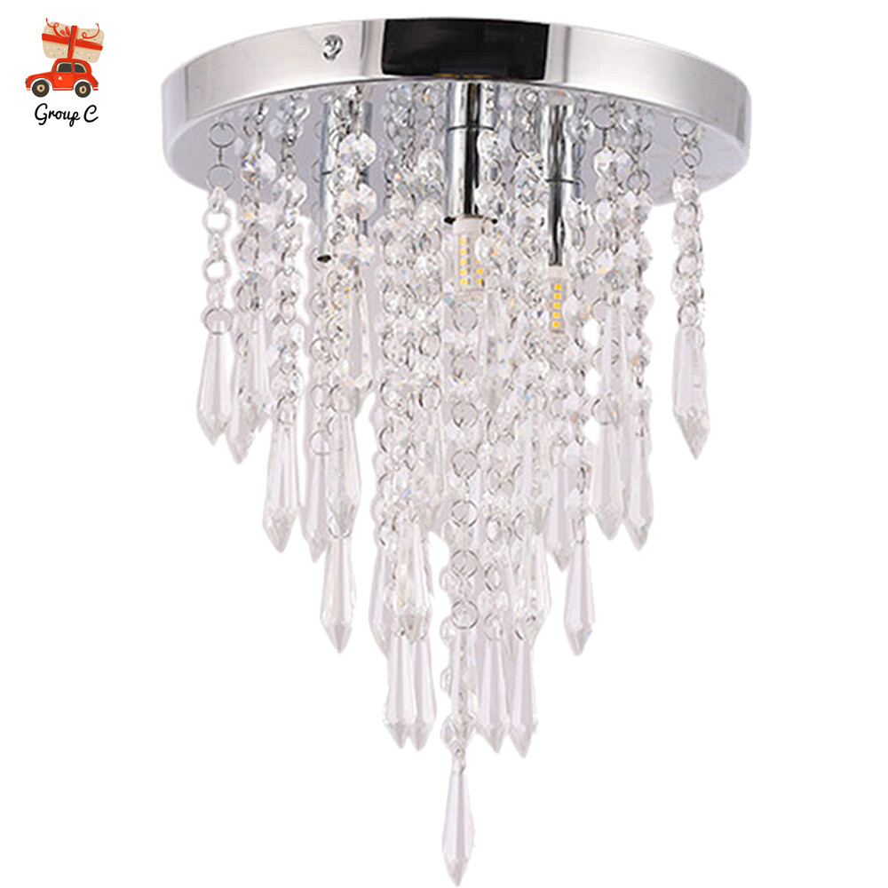 Modern Crystal Chandelier Flush Mount Light Pendant Ceiling Lamp Fixture 3-Light gallery