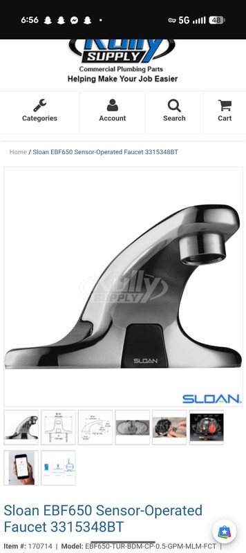 Sloan Optima Plus EBF650 Battery Sensor Bathroom Faucet Chrome (full set) gallery