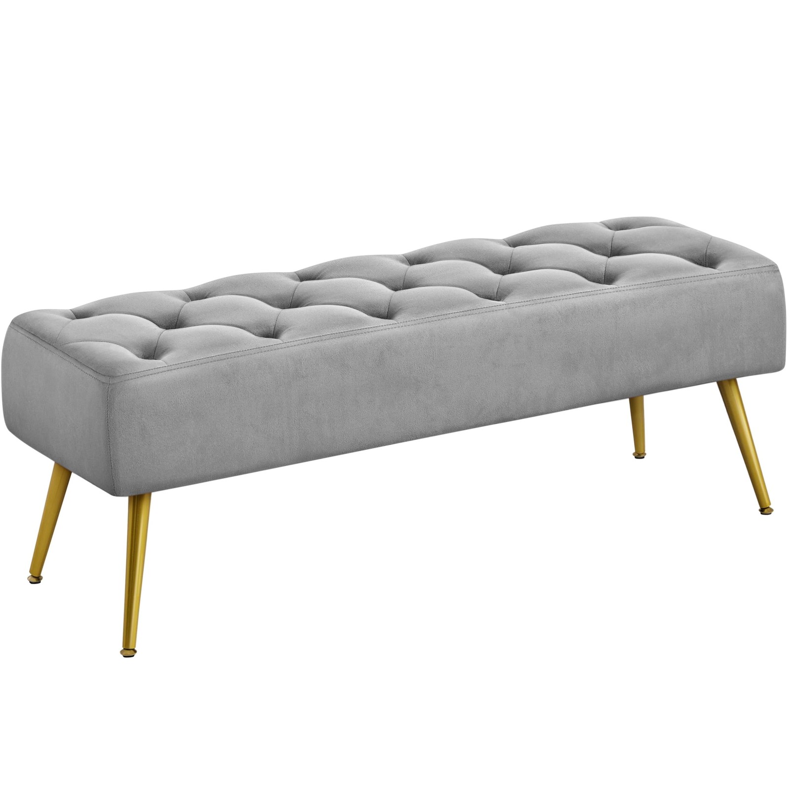 Modern Ottoman Bench Velvet Bench Upholstered Footrest with Gold Metal Legs,Gray gallery