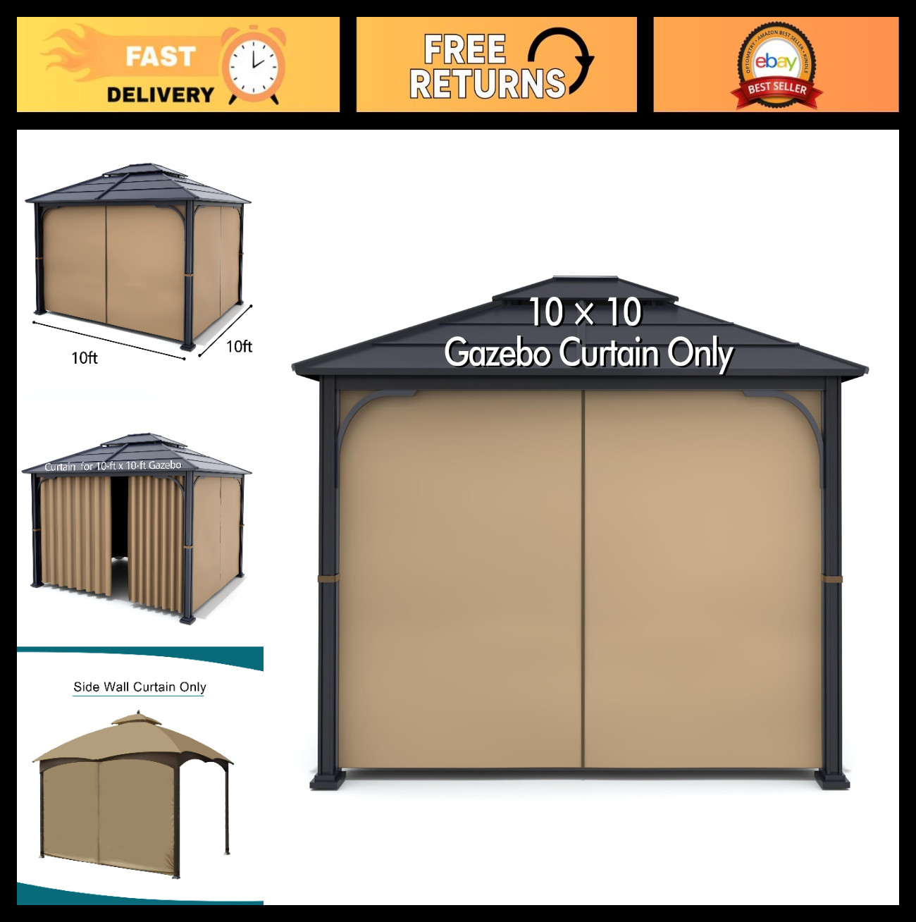 Universal Replacement Privacy Curtain for 10' x 10' Gazebo - Zippered Canopy Sid gallery