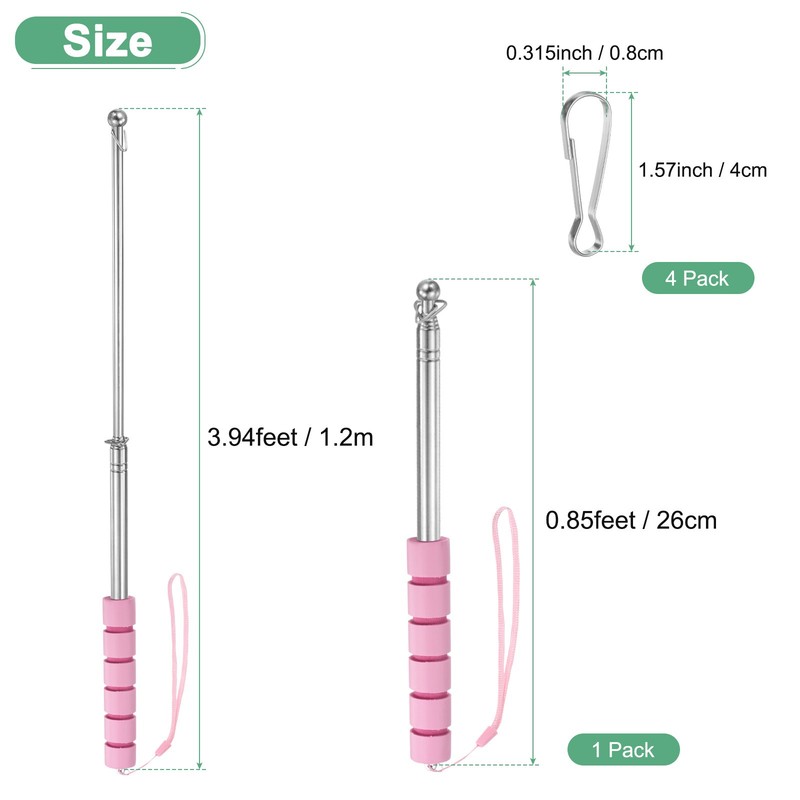 3.94Ft/1.2M Telescopic Flag Pole with Clips Pink gallery