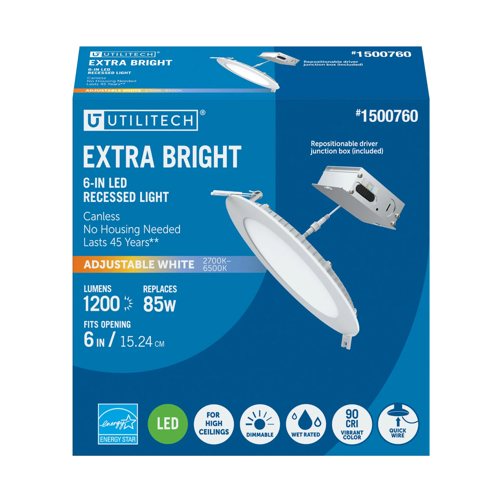 Utilitech 1200 Lumen 6-Inch LED Recessed Light, Adjustable color, with Driver gallery
