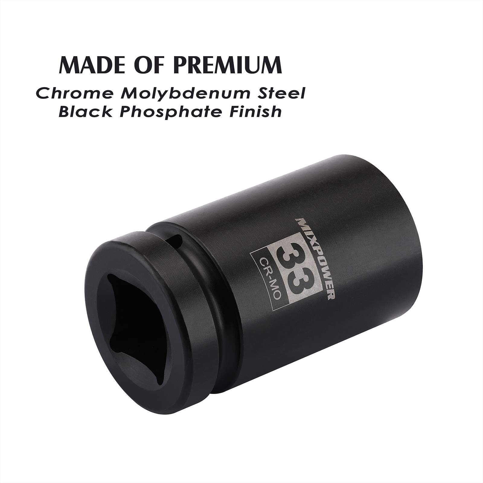 MIXPOWER 1 Inch Drive Deep Impact Socket, CR-MO, 33mm, 6 33mm (1 Piece) gallery
