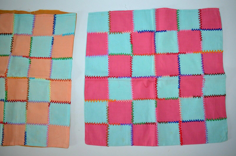 Handmade Patchwork Sofa Pillow Covers Pink & Blue / Orange Blue 14" x 15" gallery