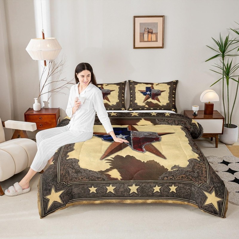 Western Texas Star Bedding | Rustic Cow Print Queen Comforter Sets,Cowhide Fa... gallery