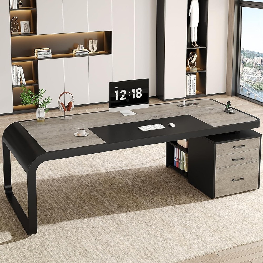 70.9" Executive Desk, Large Computer Desk with Lateral File Cabinet, Office Desk