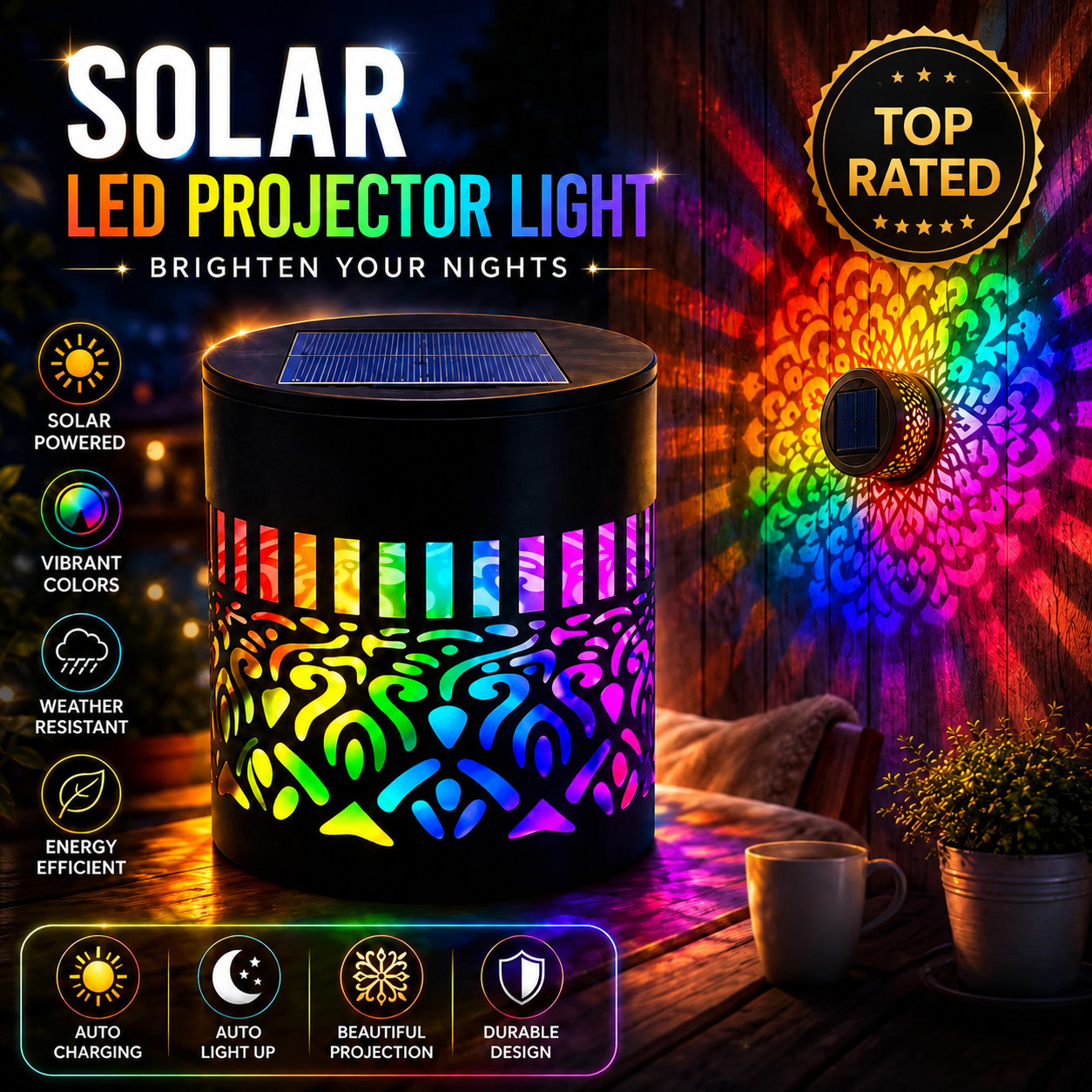 Solar Mandala Mosaic Lights 7 Color Changing Outdoor Solar Fence Decor Lamp gallery