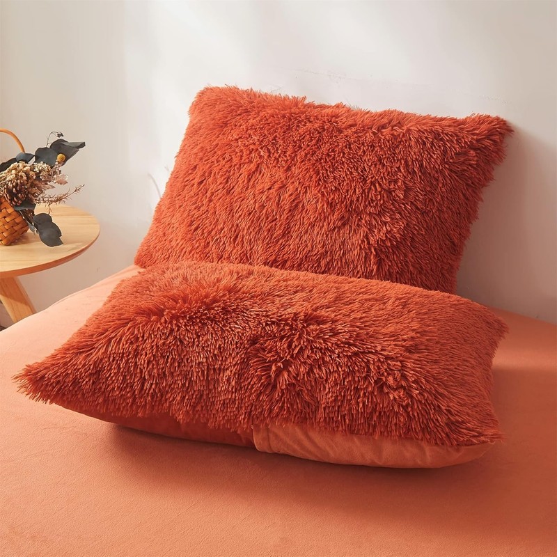 Fluffy Orange Comforter Cover Set Queen - Ultra Soft Plush Burnt Orange Beddi... gallery