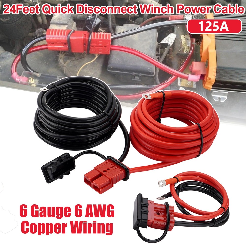 24 FT Quick Disconnect Winch Power Cable, 6 Gauge 6 AWG Wiring For Winch Trailer