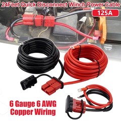 24 FT Quick Disconnect Winch Power Cable, 6 Gauge 6 AWG Wiring For Winch Trailer