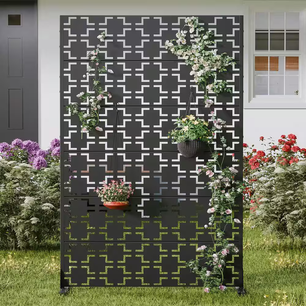 72 In. X 47 In. Black Privacy Screen Galvanized Freestanding Panel gallery