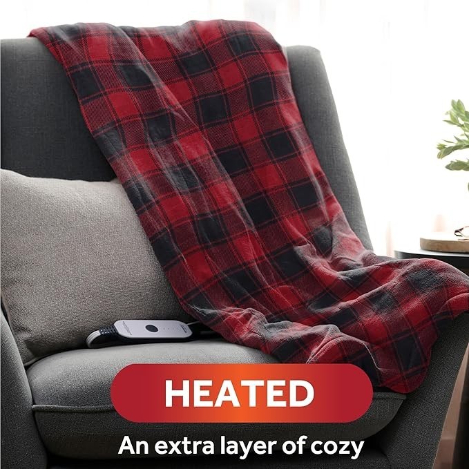 Sunbeam Royal Luxe Heated Throw Red Black Plaid 50 x 60 inches NEW SEALED ! gallery