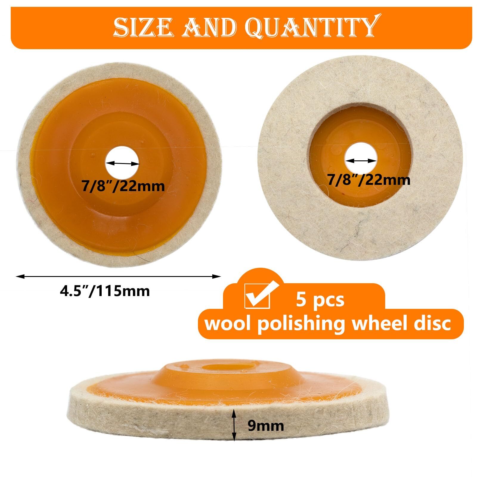 5 Pcs 4.5 Inch Wool Felt Polishing Wheel Discwool Polishing Wheel Disc For 7/8 I gallery