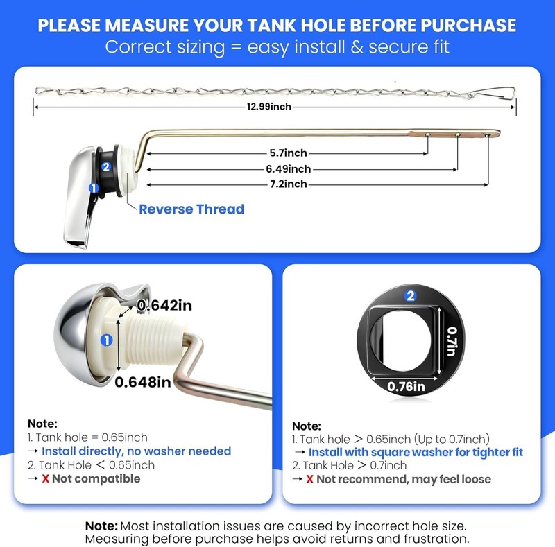 2 Pack Toilet Handle Replacement Kit, Universal Front Mount Toilet Flush Lever R gallery
