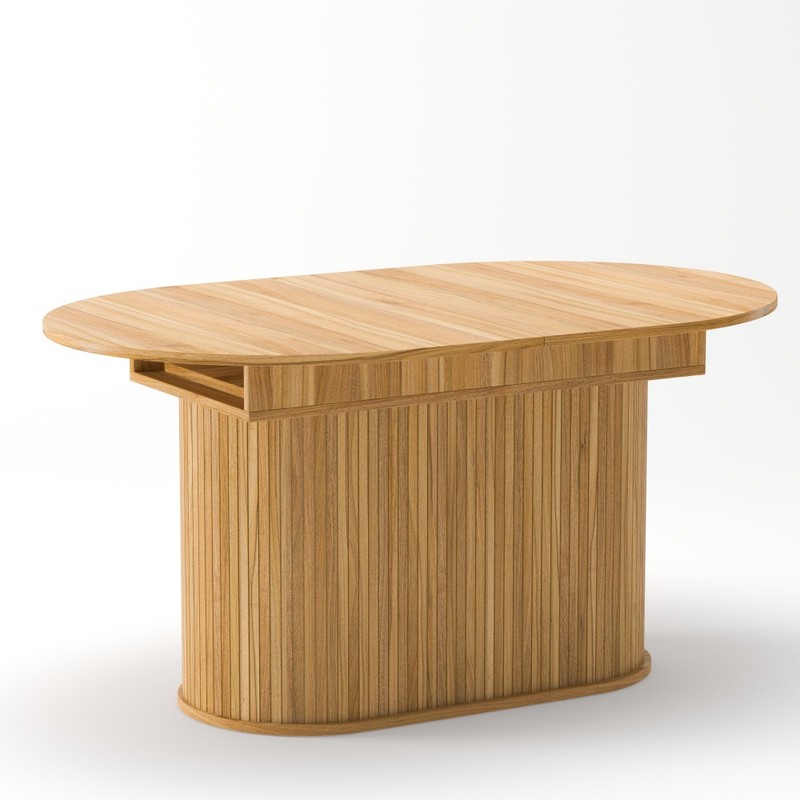 Extendable Dining Table Seats 6, Arc Shape Striped Legs, MDF, Natural gallery