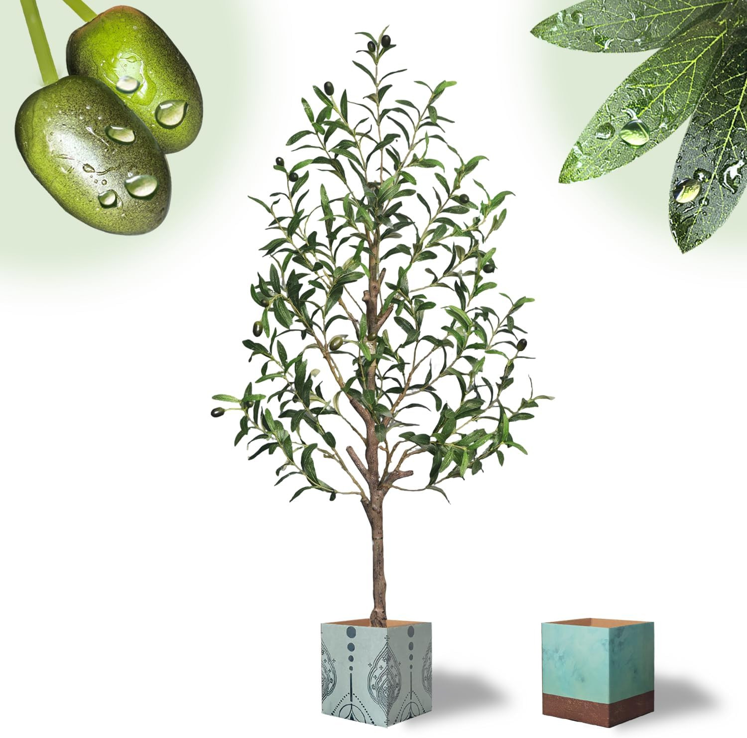 4FT Artificial Olive Tree Tall Fake Plant with Water Droplets Fruits Home Office gallery