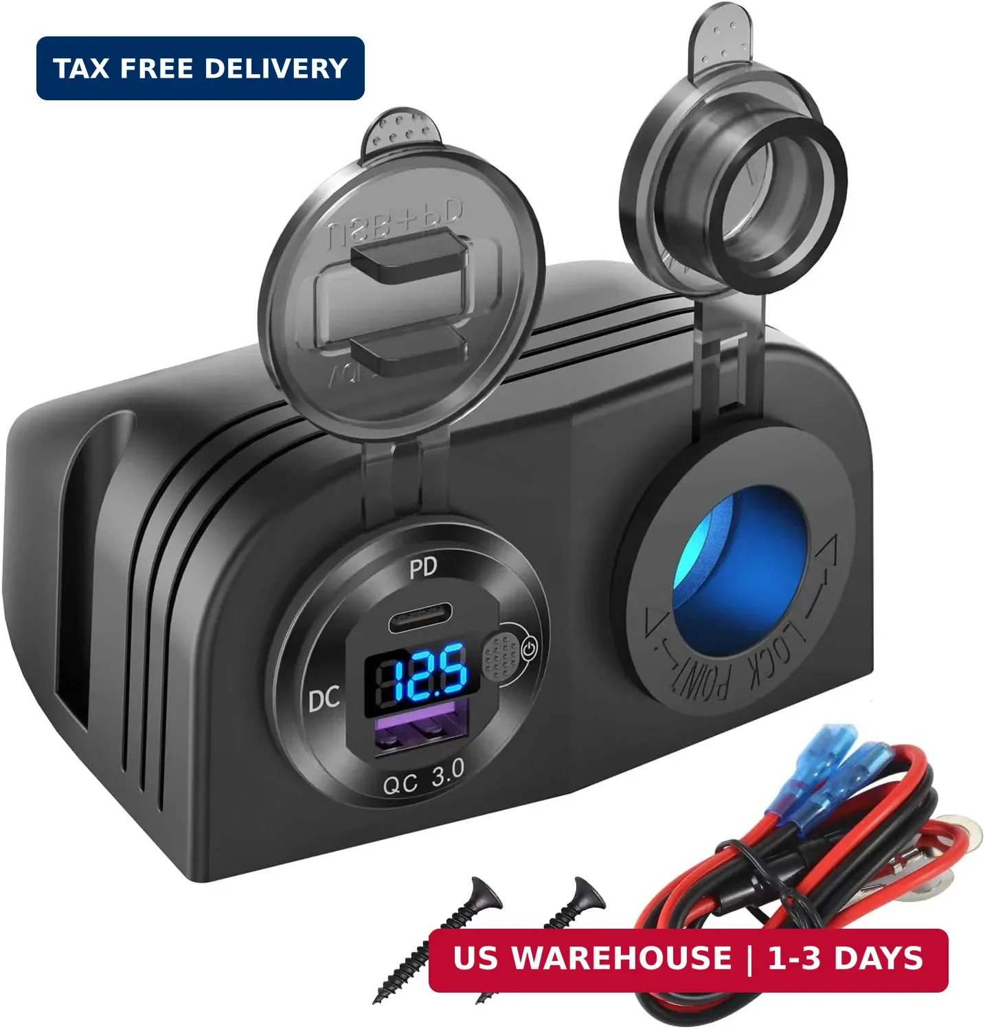 Tent Type Panel 12V USB Outlet Lighted Cigarette Lighter Socket, PD3.0 & QC3.0 C gallery