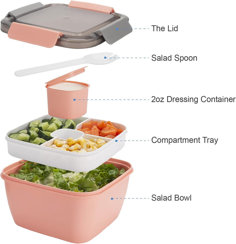 52-Oz Salad Lunch Containers, 2-Pack with 3 Compartments, Pink & Green gallery