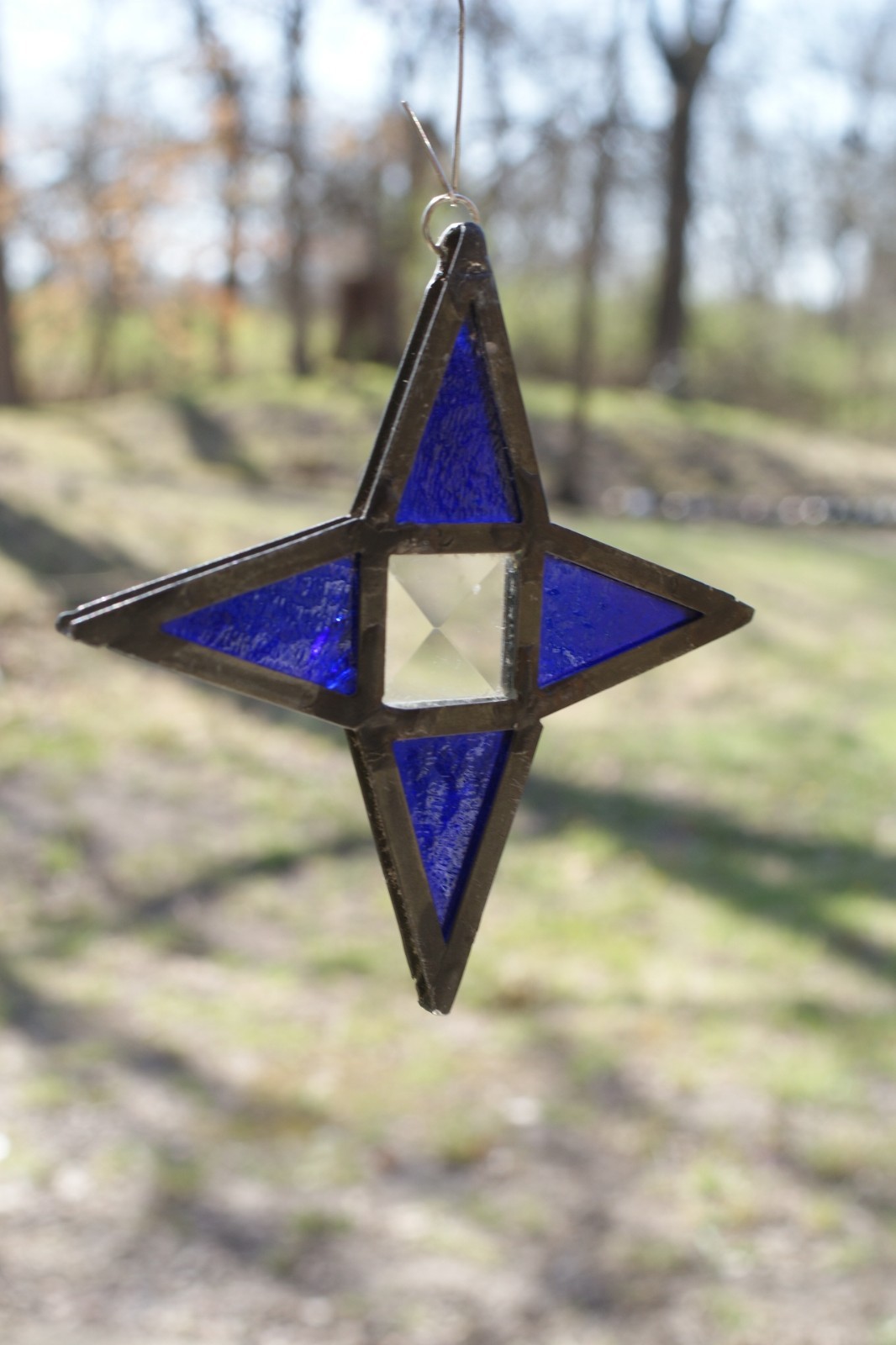 SG18 Handcrafted Stained Glass Suncatcher, Blue Star with Bevel Center, 5X5 in gallery
