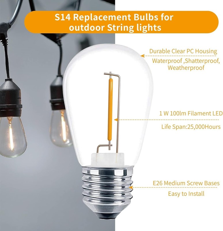 24 Pack LED S14 Replacement Light Bulbs, Shatterproof Outdoor 1 Watt to Replace gallery