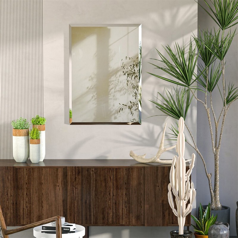 Rectangle Wall Mirror Frameless for Bathroom with Safety Hanger 1" Beveled Edge gallery