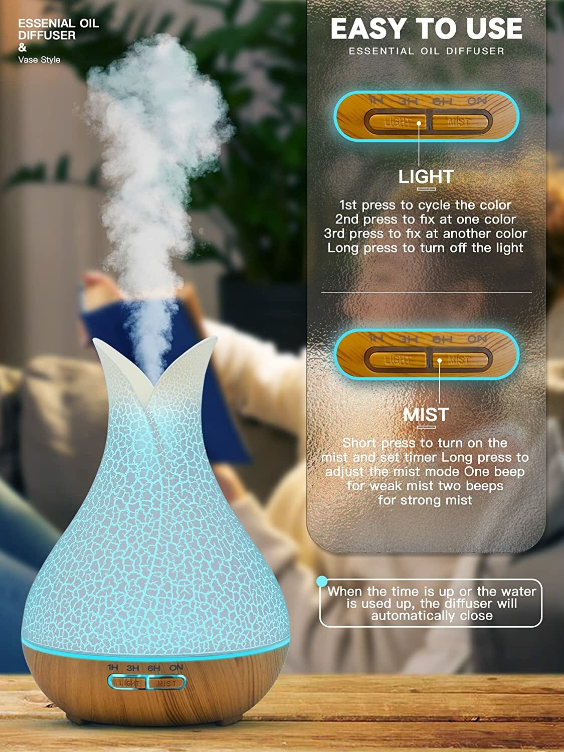 Essential Oil Diffuser 400ML Diffusers for Essential Oils Large Room 2 Mist Mode gallery