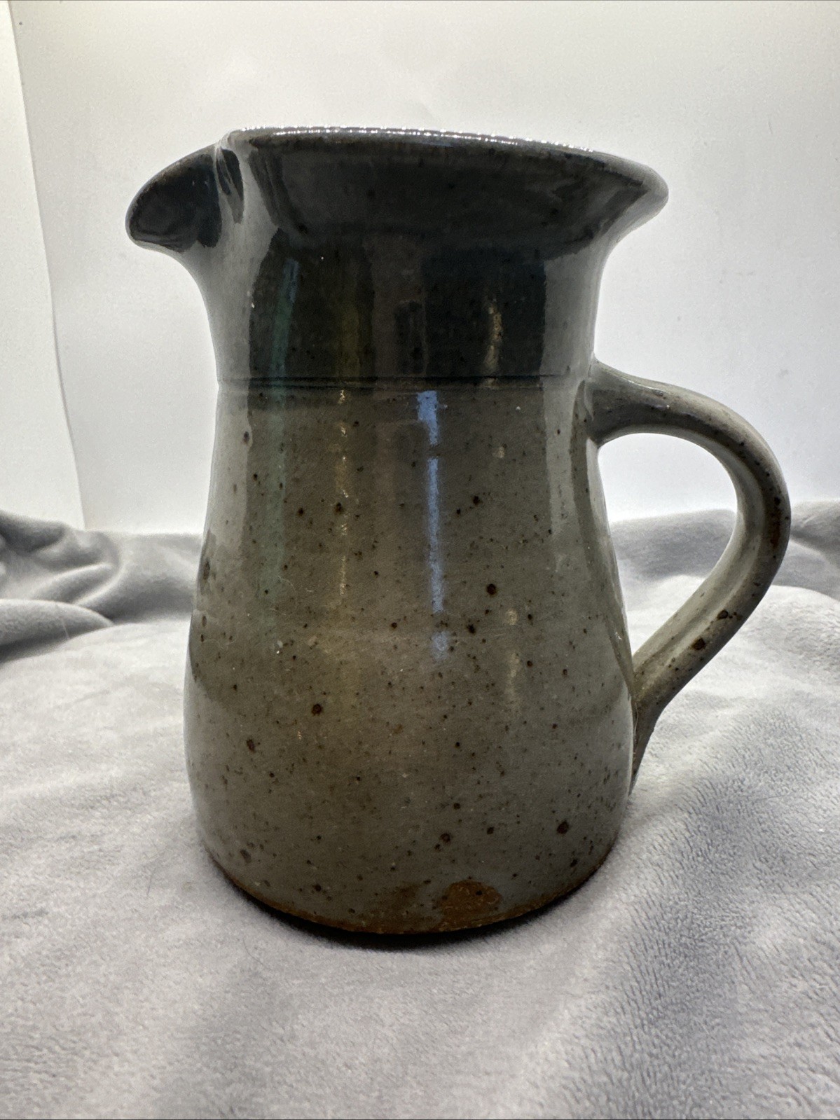 Vintage Studio Pottery Stoneware Pitcher | Speckled Two Tone Grey Glaze 5.5” X 4 gallery