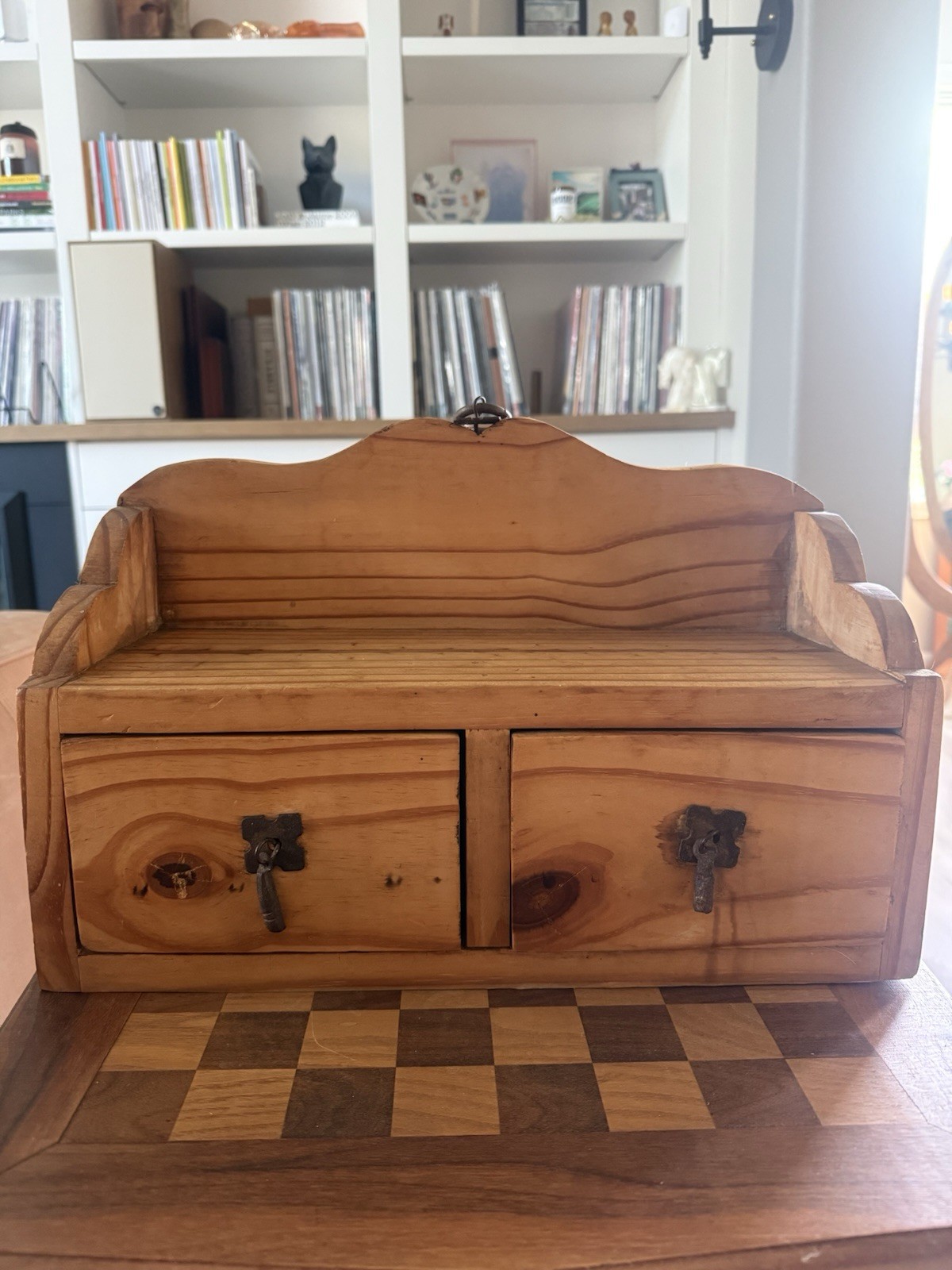 Vintage Handmade Solid Pine Wood Rustic Farmhouse Storage Cabinet 2 Drawers gallery